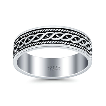 Braided Oxidized Band Solid 925 Sterling Silver Thumb Ring (6mm)